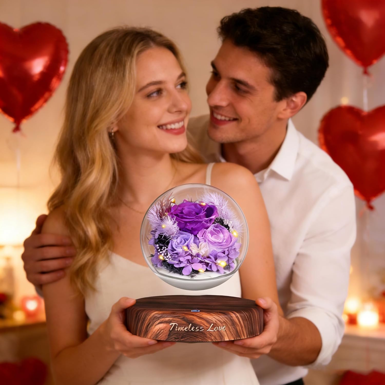 ASPMIZ Valentine's Day Magnetic Levitation Preserved Rose - Romantic Valentine Gift with LED-Light Rotating Flower Sphere, Luxury Box with Gold Ribbon & Love Note for Her - Image 2