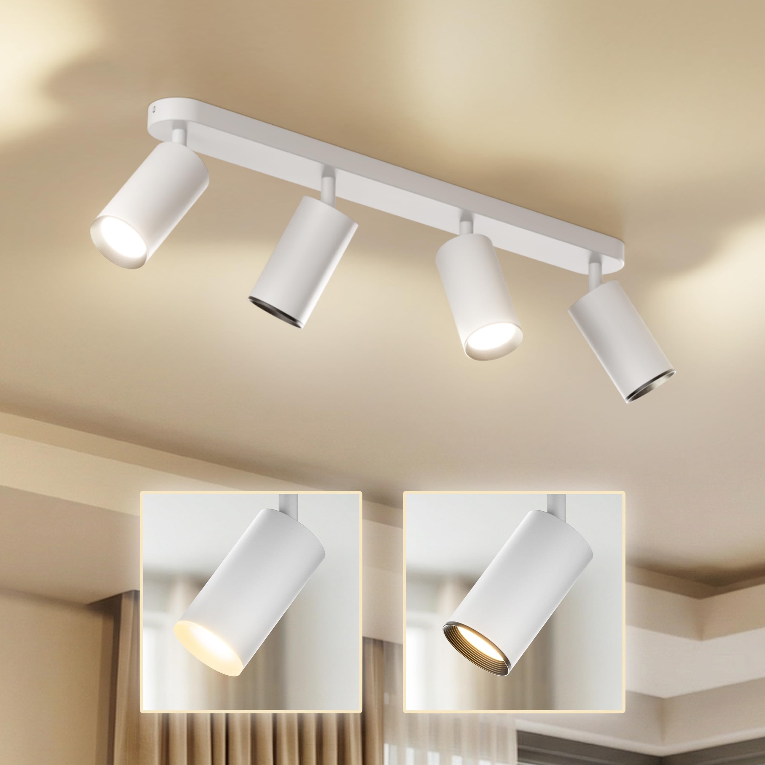 Scandinavian home Deckenstrahler 4-flammig - GU10 Deckenlampe Küche 360° Schwenkbar, Blendfrei, Flach - Flurlampe Decke, Küchenlampe, Spots Deckenleuchte Küche Lampen - Matt Weiß, Ohne Leuchtmittel