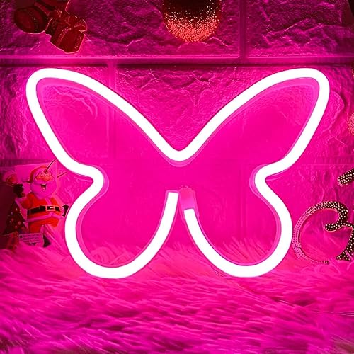 HOHOSIGN Letrero de neón de mariposa para decoración de pared, luz de neón de mariposa rosa para dormitorio, letrero LED de mariposa de neón rosa,
