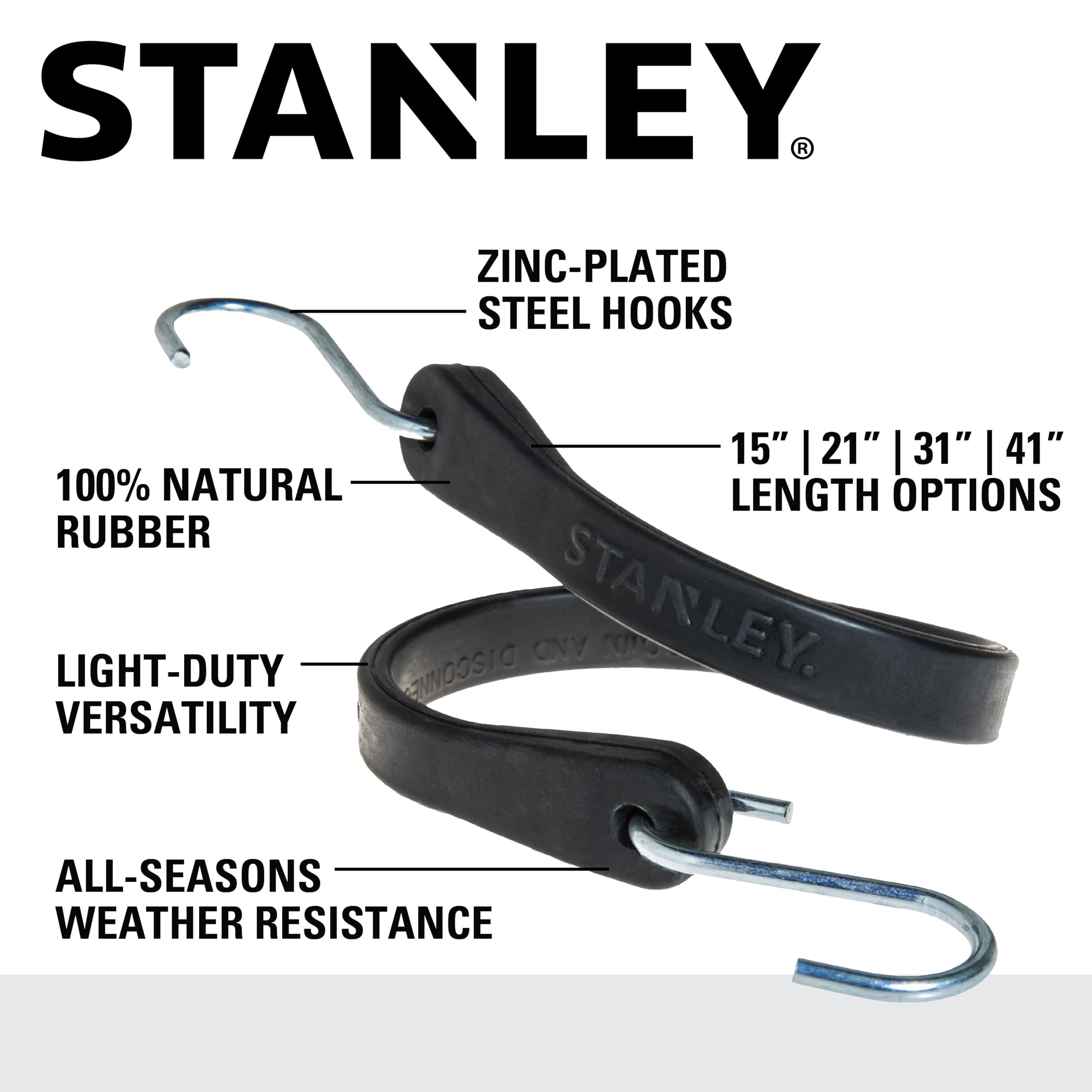 STANLEY S300421 Lot de 40 tendeurs élastiques en Caoutchouc pour Bateau, Camping, Support de Cargaison, Noir, 53,3 cm