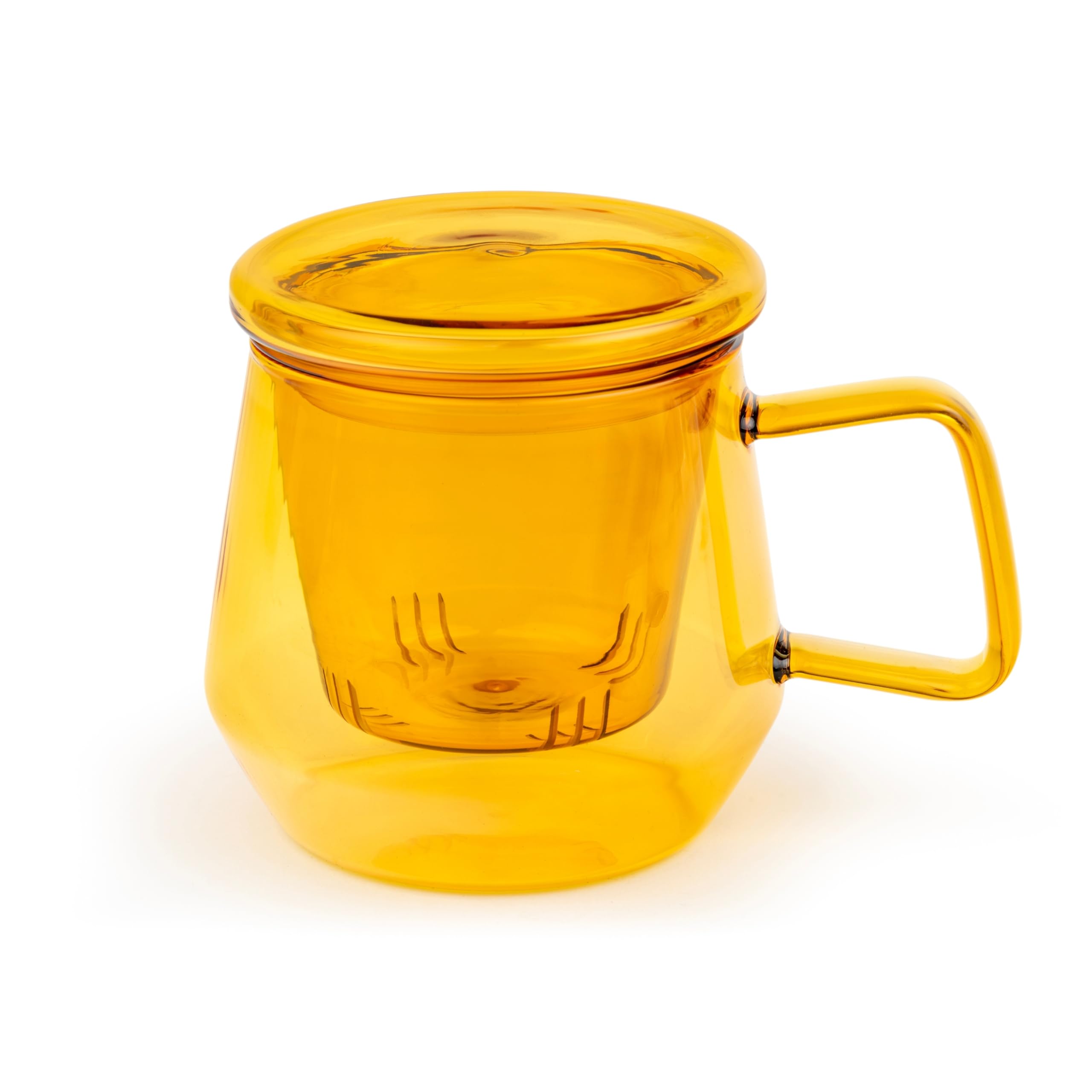 Bredemeijer Vaso de té de 350 ml con filtro de té de cristal y tapa de cristal – Taza de té de cristal transparente y amarillo para 1 taza de té suelto