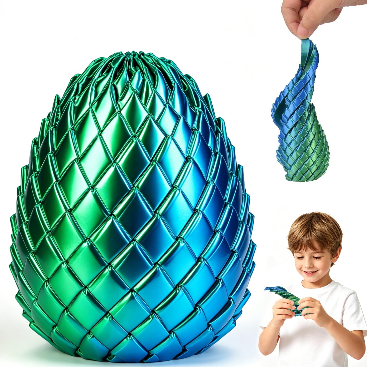 Twisty Fidget Egg, 3D Printed Slippery Egg Fidget,Easter Dragon Eggs, Rotating Fidget Puzzle Toys for Stress Relief, 3D Easter Egg Hunt Supplies, Colorful Easter Party Favors for Kids Adults