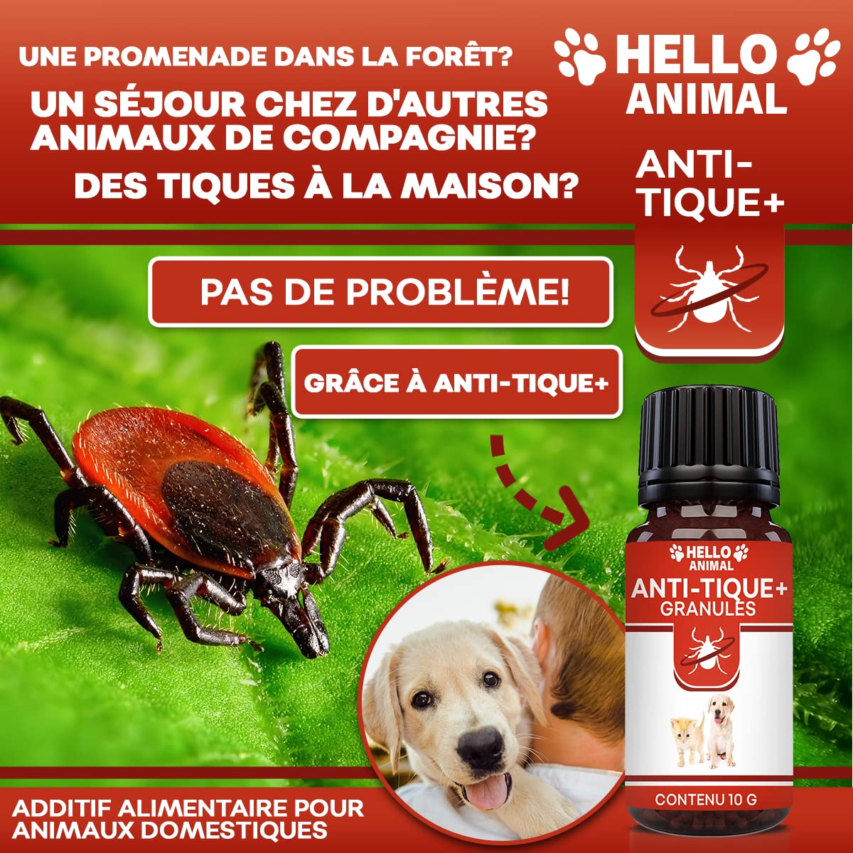 Nouveau : HelloAnimal® Anti-Tique granules – pour Chien et Chat Contre tiques avec Effet immédiat – Traitement Naturelle pour Votre Animal Domestique – Protection Efficace, 10g