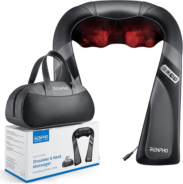 RENPHO Neck Massager with Bag, Shiatsu Shoulder Massager with Heat, Electric Deep Tissue 3D Kneading Back Massager for Body Muscle, Home Office Use