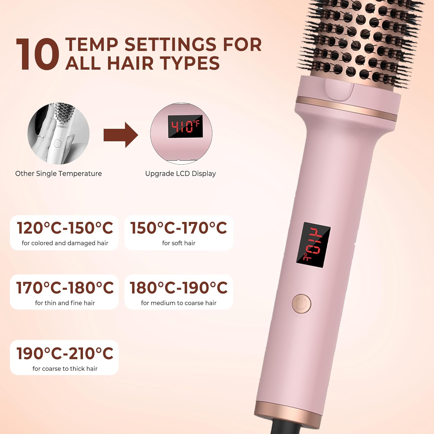 Thermal Brush,10 Temperatures LCD Display Upgrade to 400°F 1.5 in Heated Round Brush Curling Iron Heated Ceramic Tourmaline Ionic Comb 110-240V Volum - Image 3