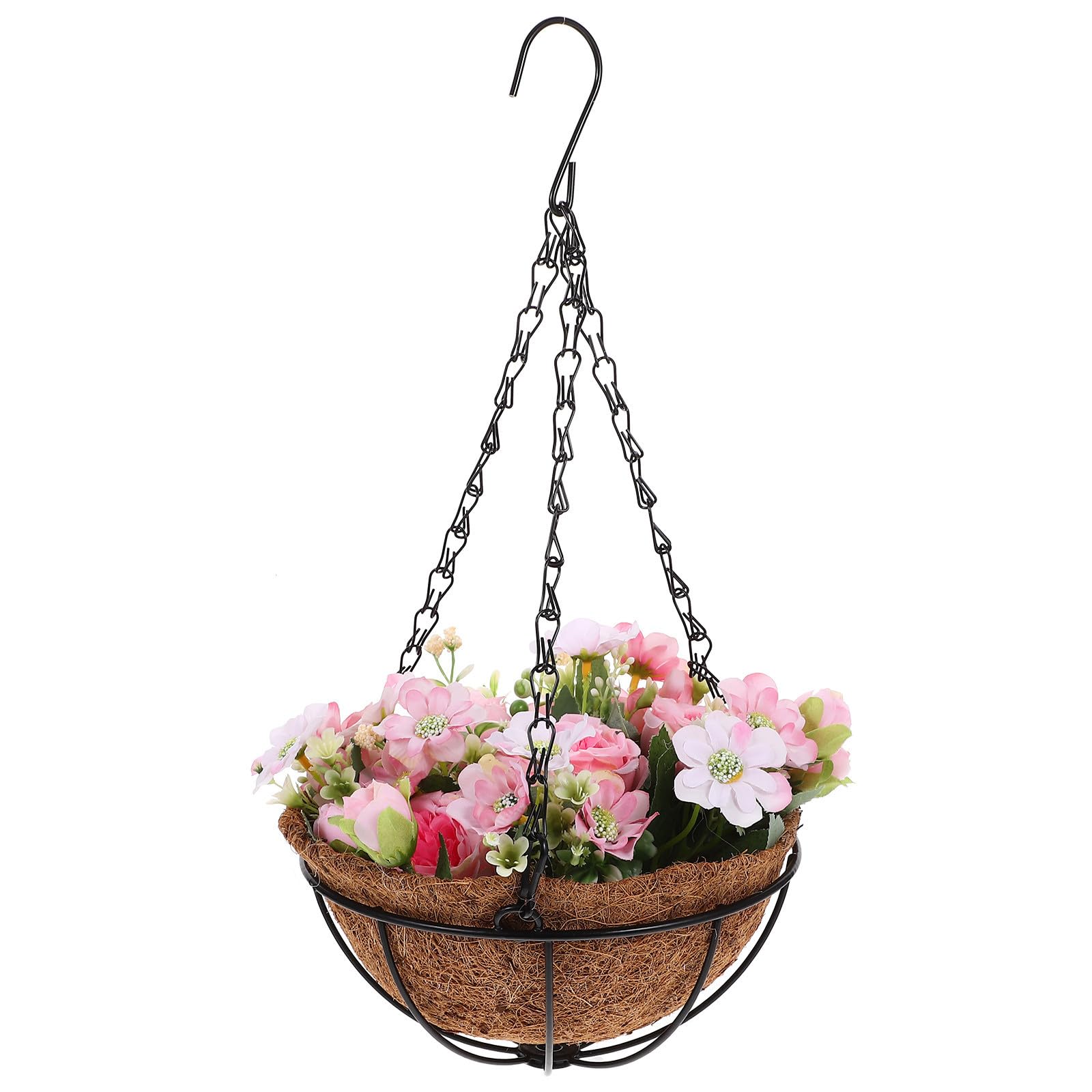 Flores artificiales rosa en cesta colgante para decorar paredes sin mantenimiento