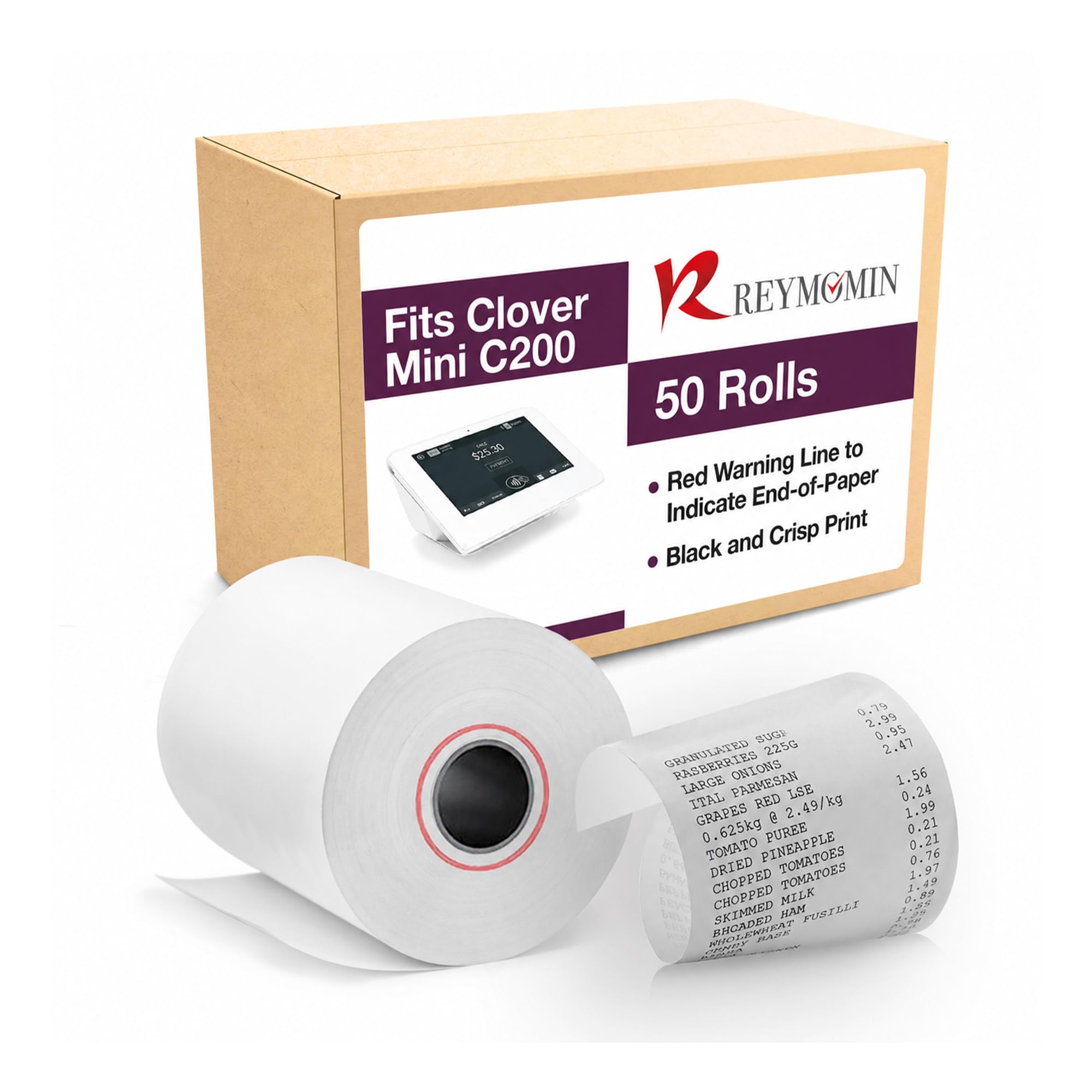 Papel térmico de 2 1/4 x 85-55 GSM, 50 rollos de papel multiusos para recibos POS, papel blanco para tarjetas de crédito para alta demanda de impresión
