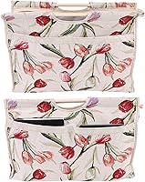 Vista 3 de Bolsa de tejer, bolsa de almacenamiento de hilo plegable de ganchillo con mango de madera con cremallera para ganchos de ganchillo, accesorios