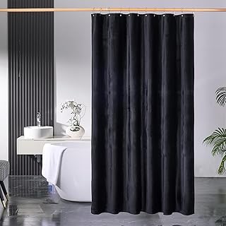 Shower Curtain Black Velvet Fabric 260 GSM Heavy Duty Luxury Shower Curt...