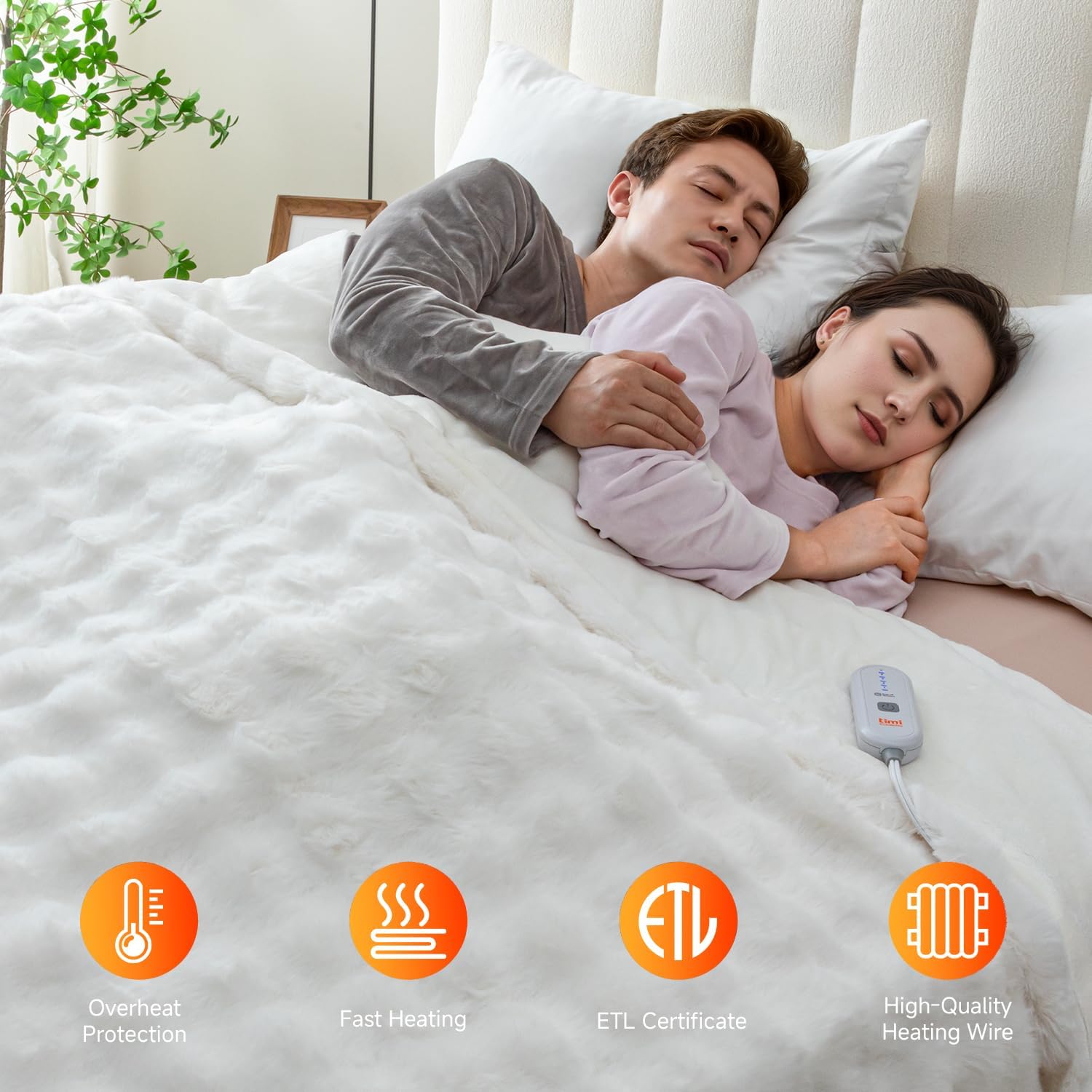 Heated Blanket Electric Throw- 50"x60" Soft Thick Bubble Electric Blanket for Sofa with 5 Heat Levels & 4 Hours Auto-Off Overheat Protection, Warm Cozy Gifts, Cream - Image 8