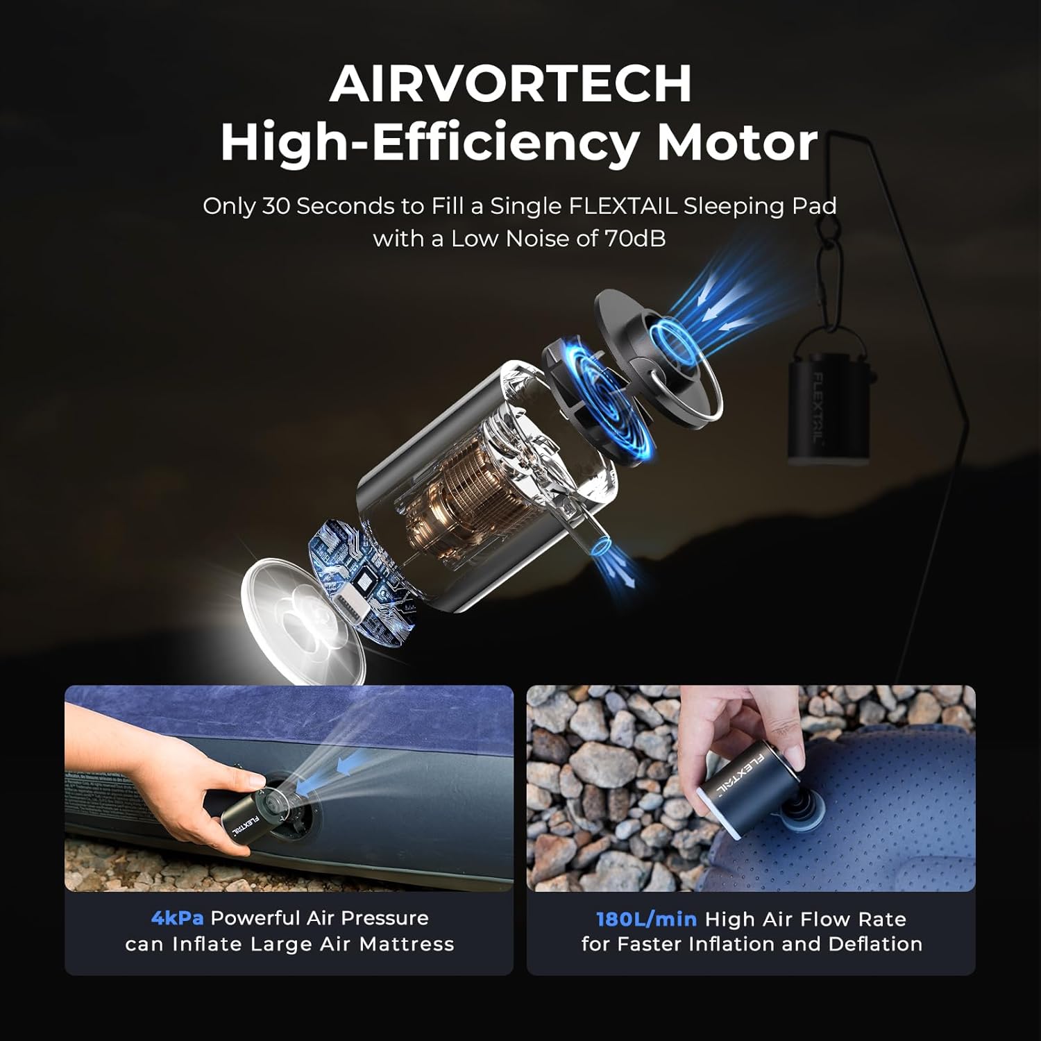 FLEXTAILGEAR Tiny and Portable Air Pump Ultra-Mini Pump & FLEXTAILGEAR Portable Air Pump for Inflatables