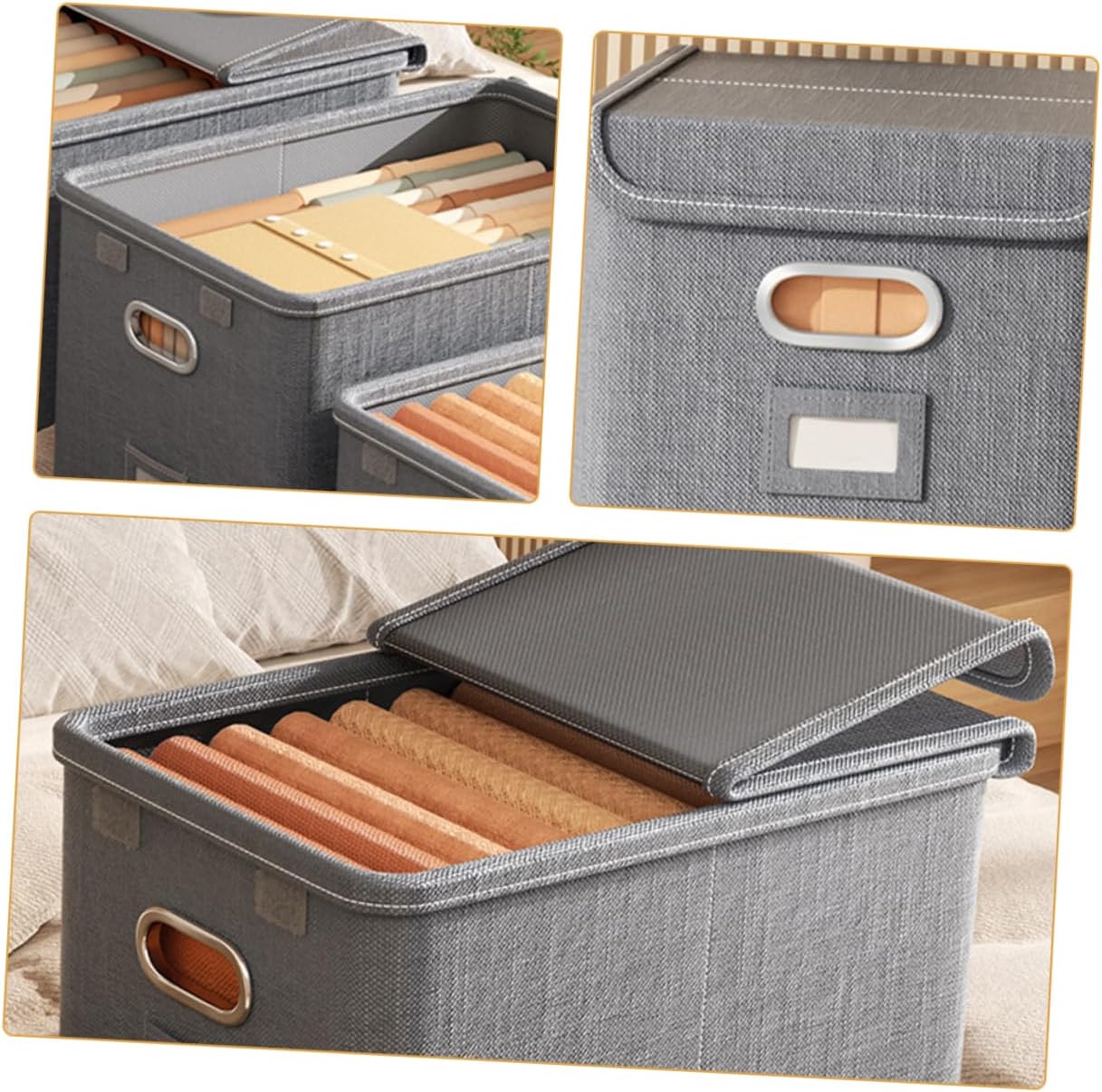 OUNONA Foldable Large Capacity Storage Bin Organizer for Clothes Toys and Books Fabric Storage Holder for Closet Wardrobe under Bed Use Grey Color