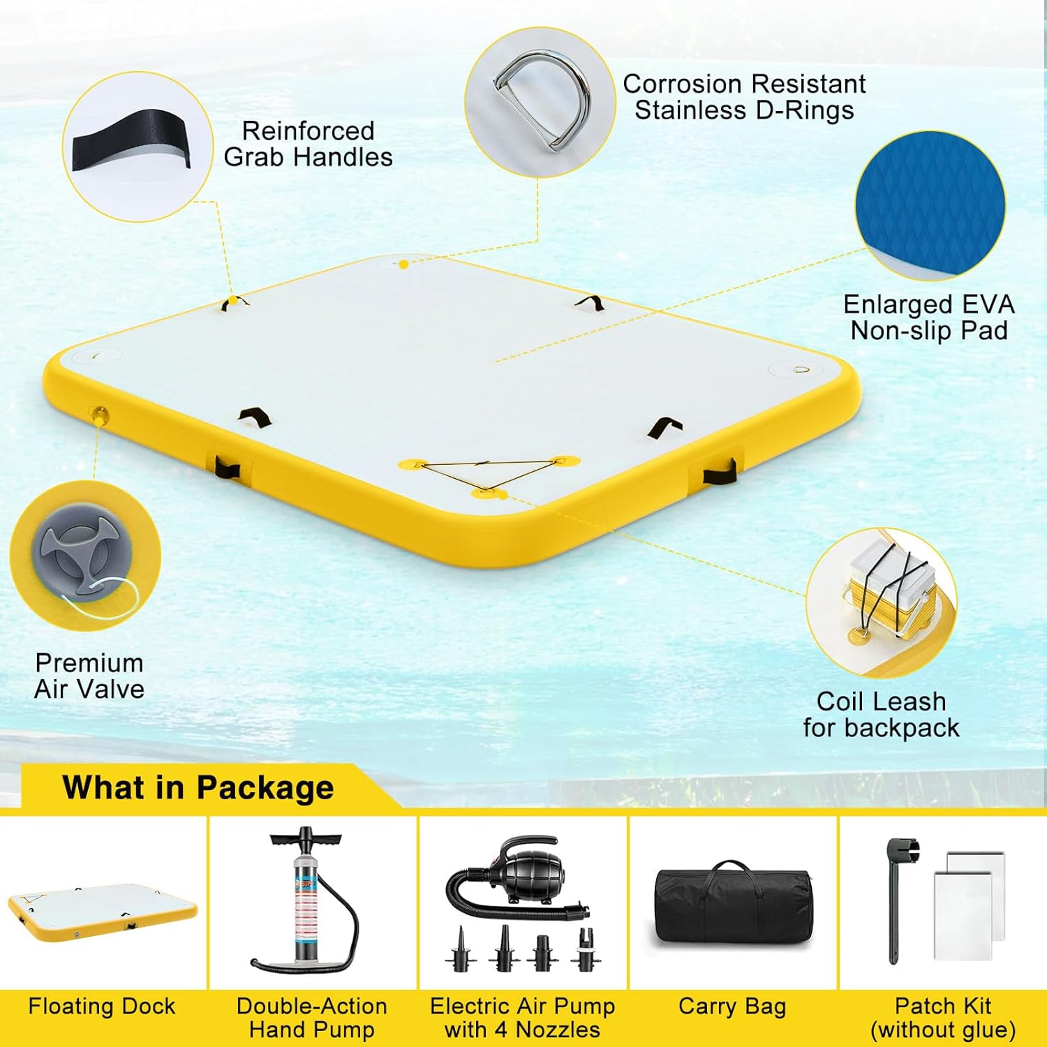 Inflatable Floating Dock Platform, 10 x 6 ft Floating Island for Lake, 6 inch Thickness, Enlarged & Non-Slip Bote Inflatable Dock with Manual and Electric Air Pump for River, Pool, Beach, Ocean
