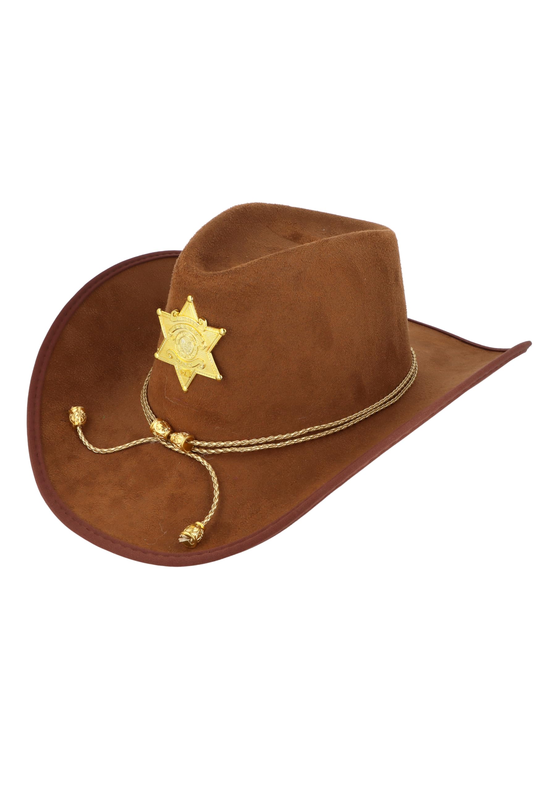 HENBRANDT Single Brown Cowboy Hat with Gold Sheriff Star - Adult Western Fancy Dress Cowgirl Costume Accessory
