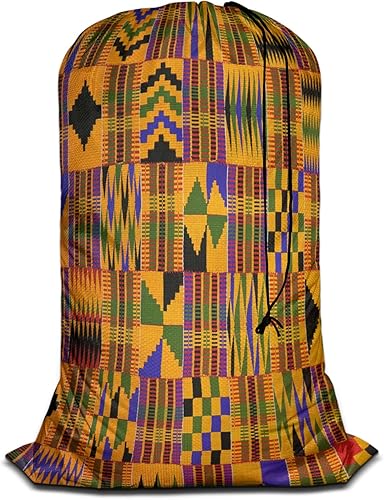 Swono Bolsas de lavandería con estampado tradicional africano, tamaño XL, bolsa de ropa sucia con cierre de cordón, bolsa de lavandería grande