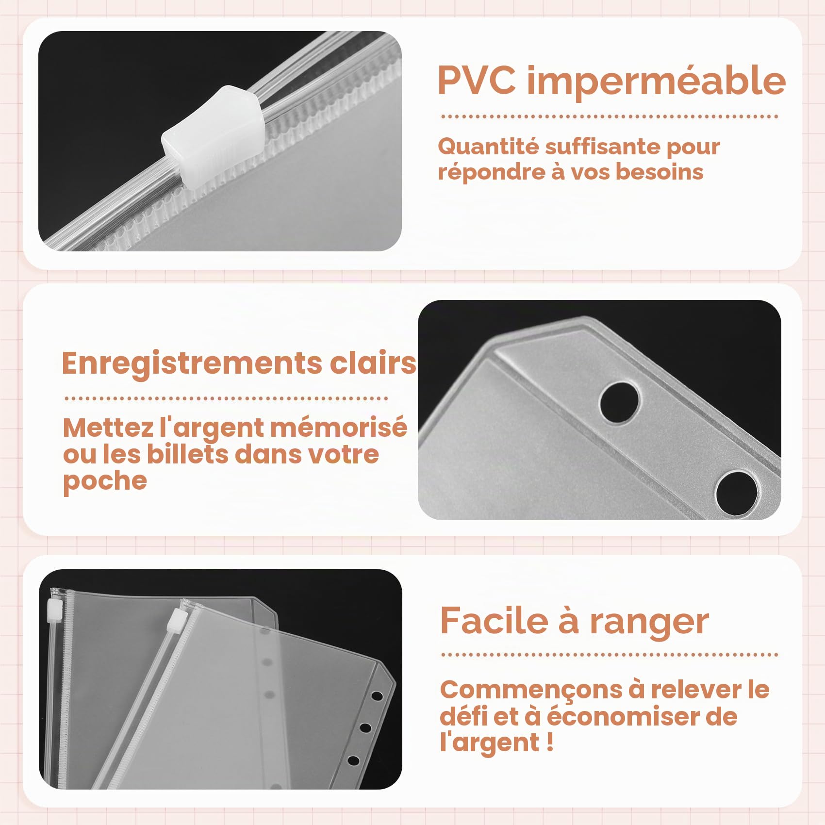 Classeur Budget A6 Organiseur Multifonction avec 12 Poches Transparentes, Livré avec Portefeuille et Enveloppes pour Cartes, Argent et Documents – Accessoire Idéal pour Gérer votre Budget Rose