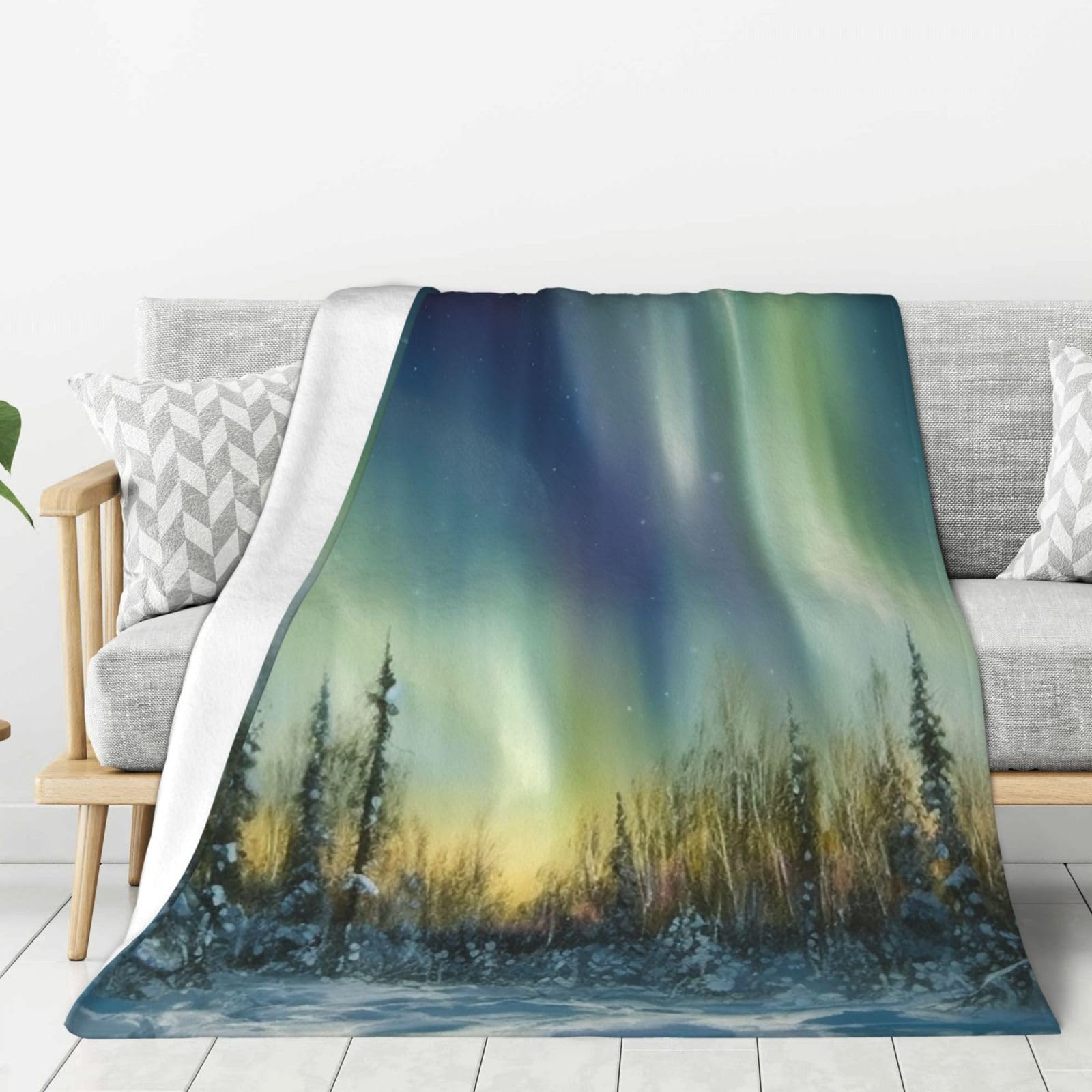 Aurora Throw Blanket Plush Flannel Fleece Blanket, Soft Lightweight Cozy Blankets 60"X50" for Bed Couch Sofa Travel