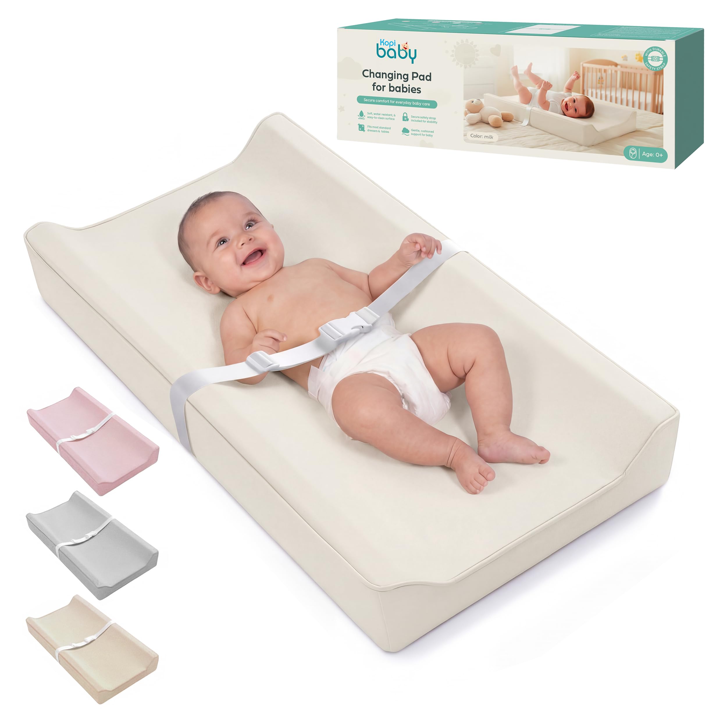 Kopi Baby Wickelunterlage – Die originale, wasserdichte, leicht zu reinigende, tragbare Wickelunterlage aus veganem Leder, für Neugeborene und Babys, Milchfarben