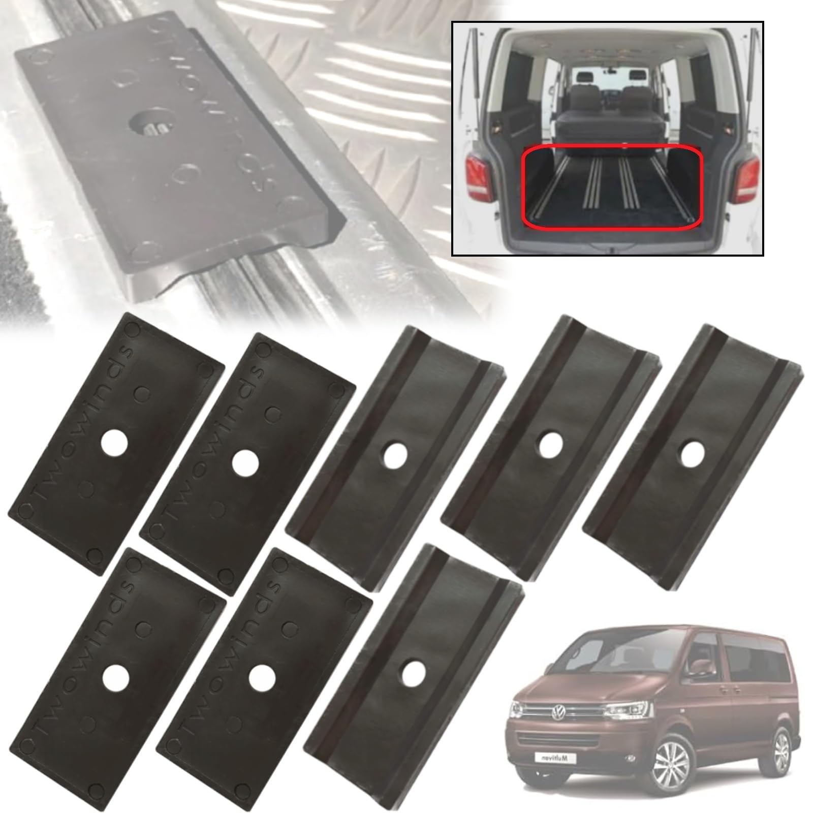 Twowinds - Vis Fixation Cargaison au Rail Compatible avec VW T5 T6 Multivan Transporter California Caravelle - 7e5883189a - Anneaux Ancrage Charge - Transport Sécurisé - Arrimage Bagages (lot de 4