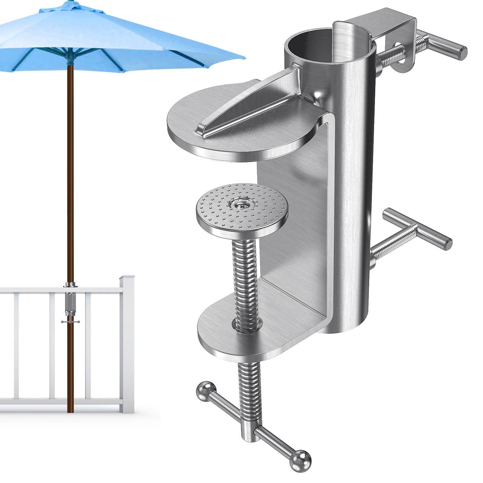 BeneLabel Parasol Holder, Deck Railing, Patio Umbrella, Clamp Holder, Table Clamp, Adjustable Cantilever Parasol, Fence Mounting, Space-Saving, Standpipe for Max 3.8 cm Poles, 10 cm Posts, Single