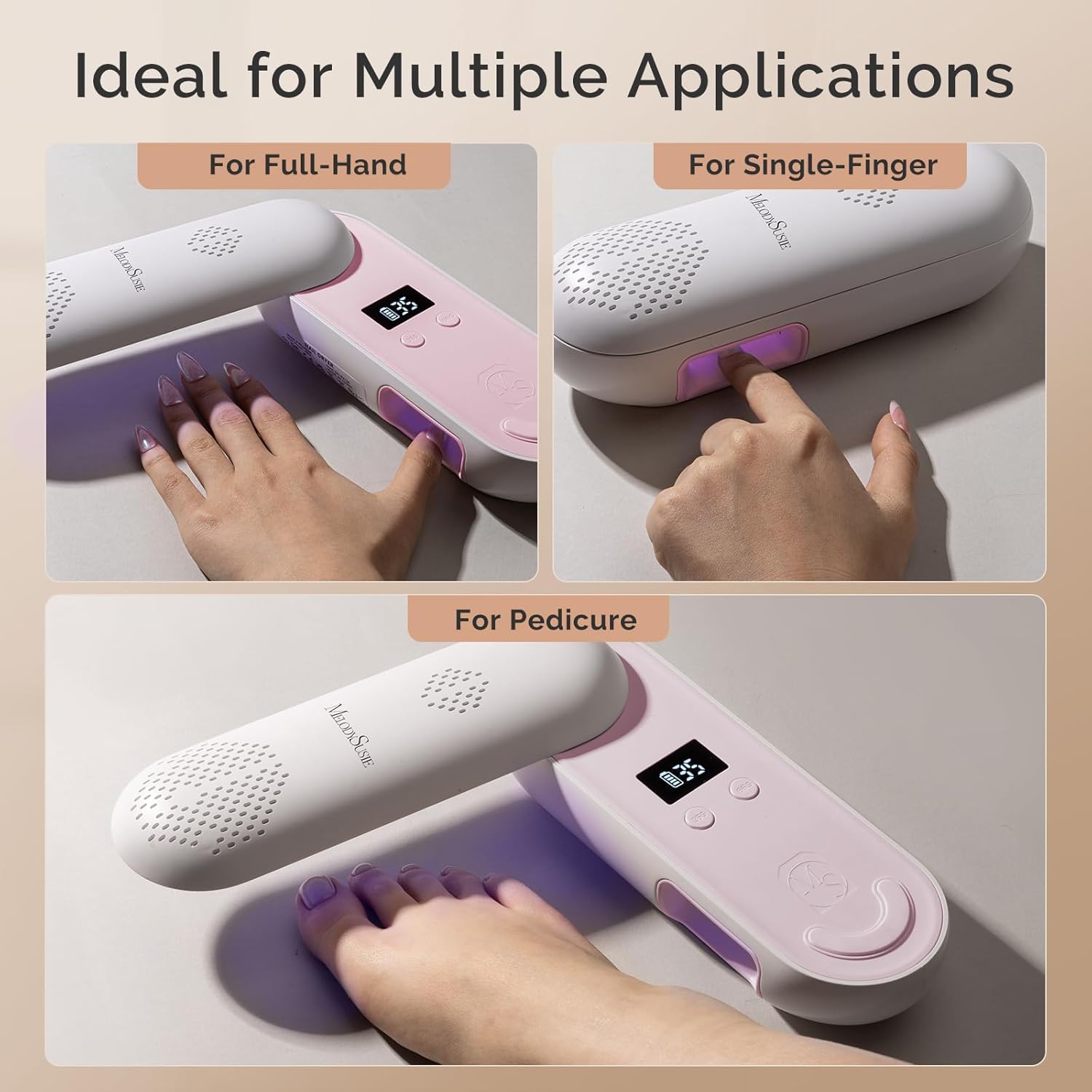 MelodySusie Compact Cordless UV Nail Lamp, P-PLUS20F with Innovative Rotatable Panel & UV Protection Design, Rechargeable UV Light Cures All Gels, Especially Rhinestone Glue & Liner Gel Polish Pink