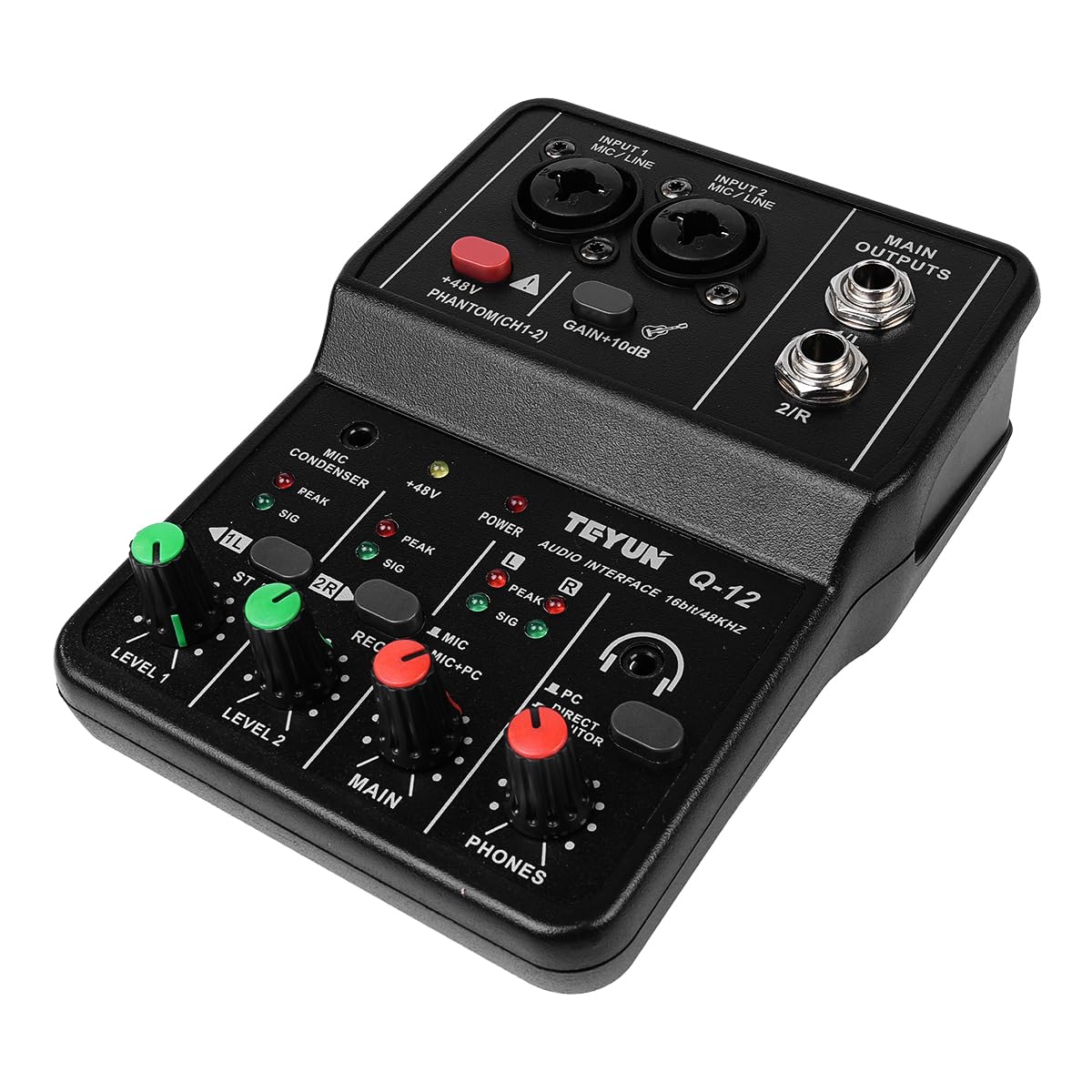 Sarini Mixer audio Mini USB a 2 canali, sistema console professionale per tavola armonica, alimentazione 48 V, mini mixer per streaming live, karaoke e registrazione