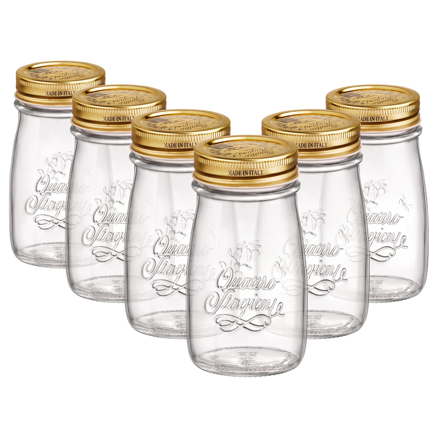 Bormioli Rocco 6x 200ml Quattro Stagioni Glass Bottles with Screw Top Lid - Clear Reusable Juice Water Smoothie Drink Fridge Storage Containers