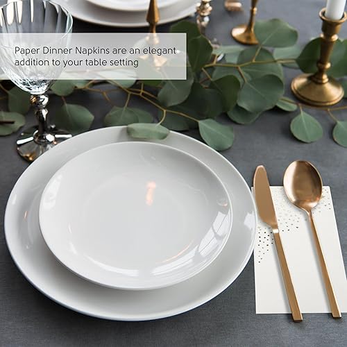 Miniatura 8 de Elegantes servilletas de estrella dorada, 100 servilletas de cena blancas y doradas, servilletas doradas desechables de 7.5 x 4.25 pulgadas,