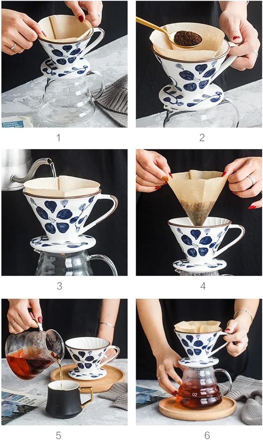 Ceramic Pour Over Coffee Dripper, Hand painted Coffee Drip Filter, Pour Over Coffee Maker, Ceramic Slow Brewing Accessories for Home, Cafe, Restaurants (V01,1-2Cups)