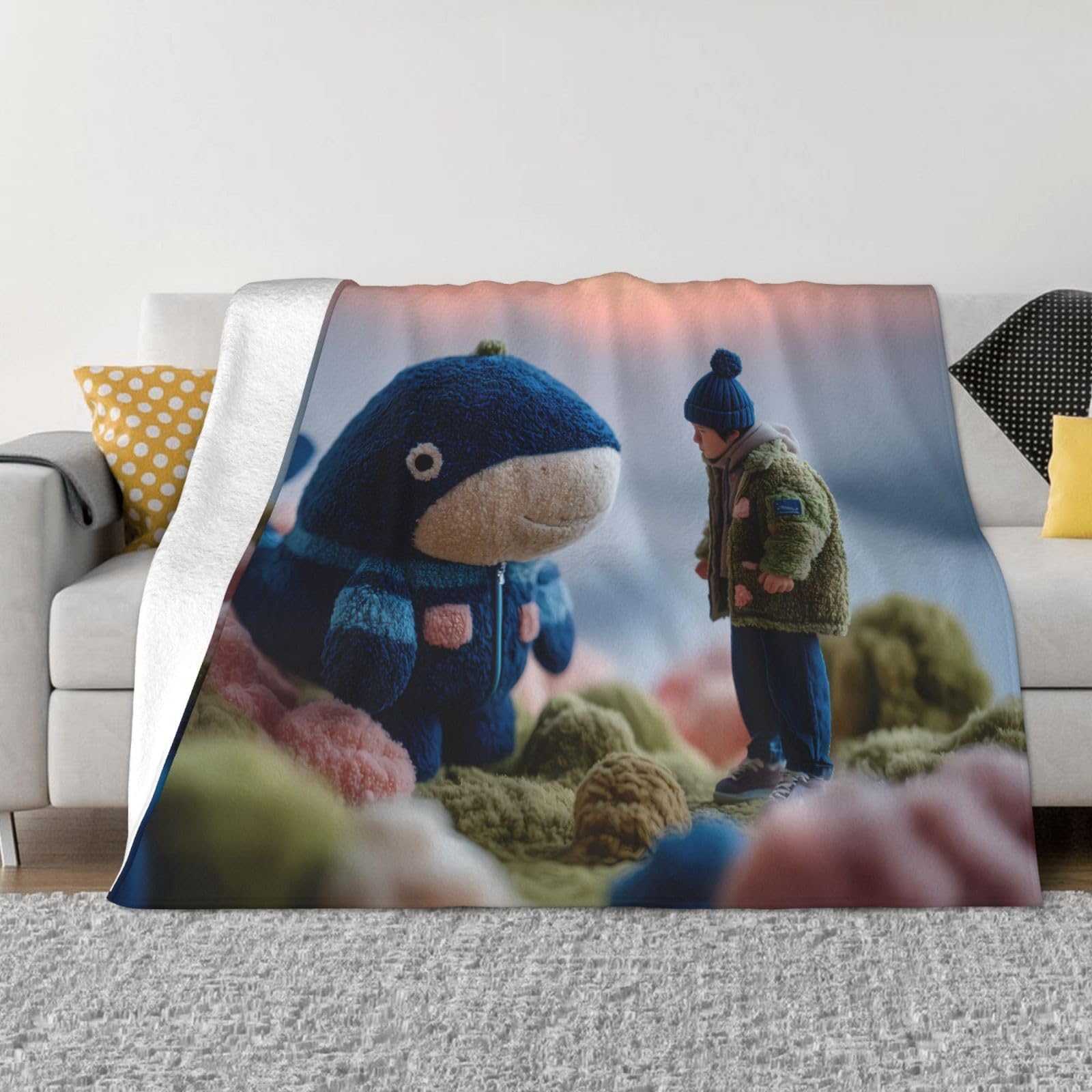 Manta de viaje portátil de 80 x 60 pulgadas, suave, resistente a las arrugas, plegable, exquisita impresión de ballena de pie