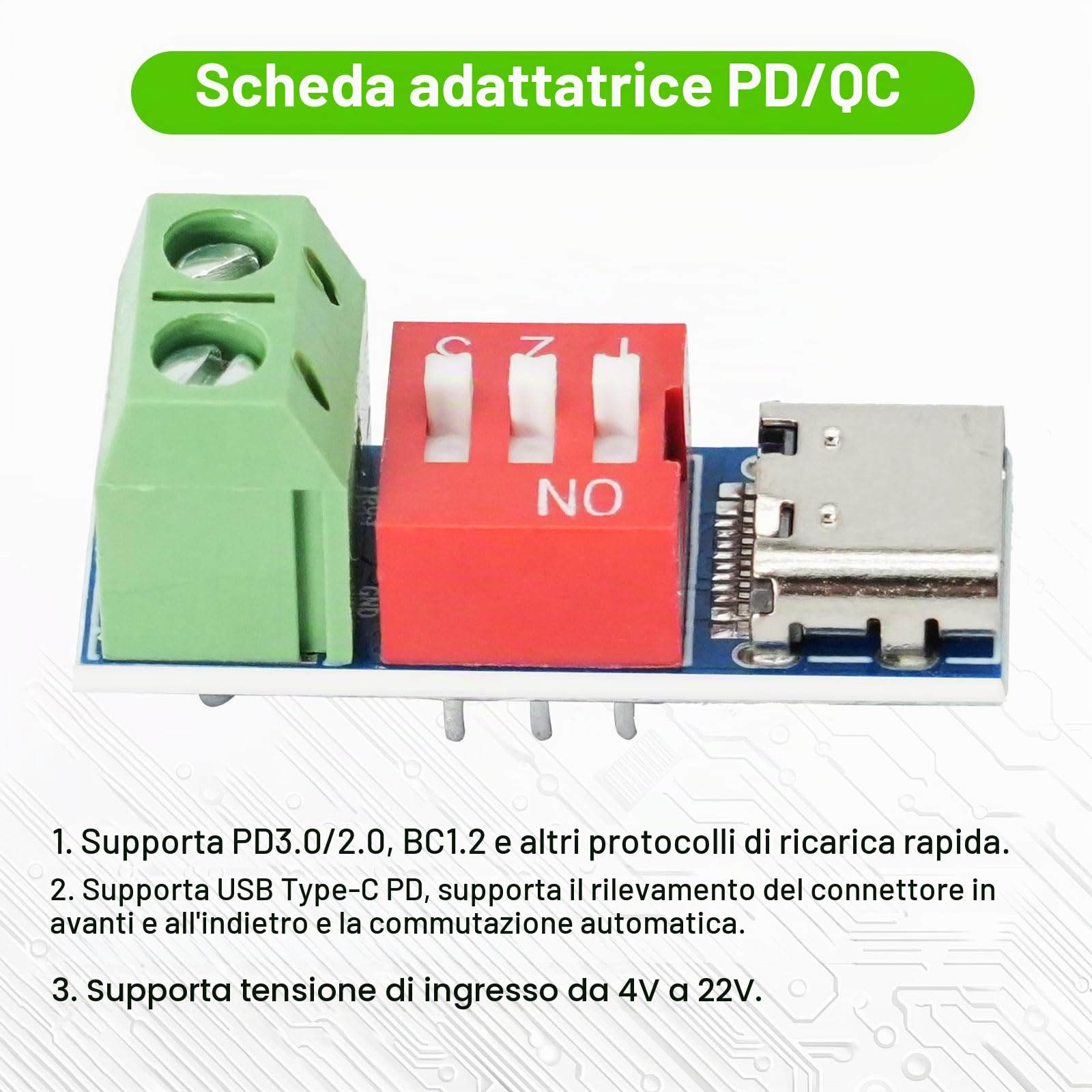 AYWHP Modulo di trigger USB-C PD, PD/QC Decoy Board con interruttore DIP per ricarica rapida da 5 V/9 V/12 V/15 V/20 V, modulo Power Delivery Boost, compatibile con PD3.0/2.0 e QC (3 AYWHP Modulo di trigger USB-C PD, PD/QC Decoy Board con interruttore DIP per ricarica rapida da 5 V/9 V/12 V/15 V/20 V, modulo Power Delivery Boost, compatibile con PD3.0/2.0 e QC (3