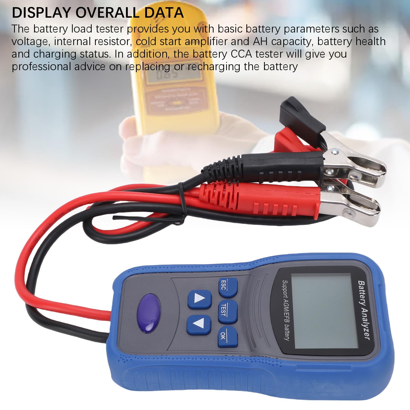 Tester Batteria Auto 100-2000 CCA Alternatore Tester Avvia Analizzatore Digitale per la Barca per Moto Marittimi con Resistenza di Tensione LCD Test di capacità CCA AH CCA