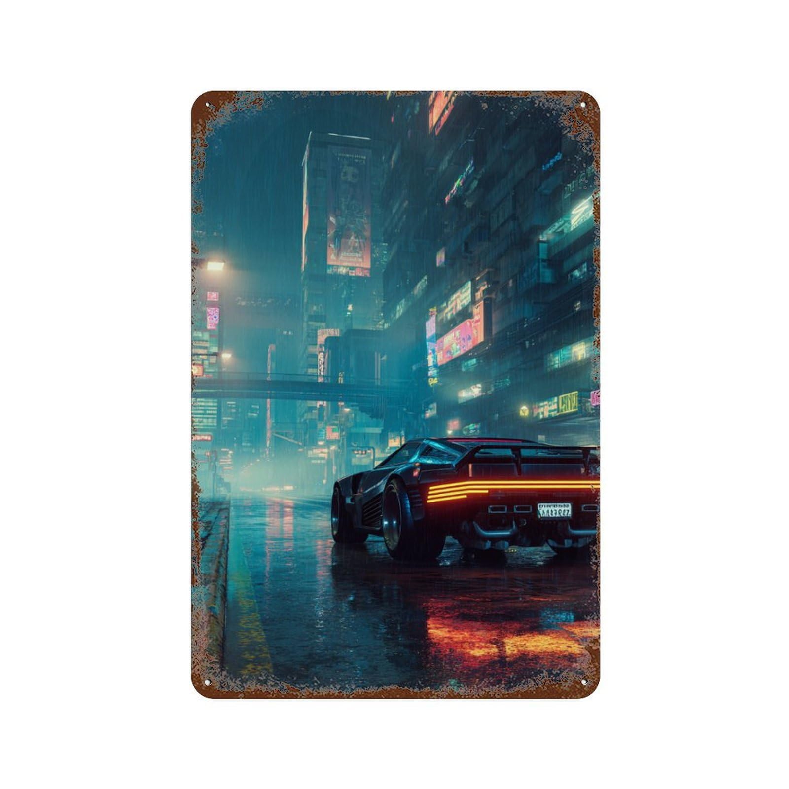 Neon Cityscape-1 Retro Metal Sign 11.8"x7.9", Vintage Wall Decor for Office, Studio And Wall Decor