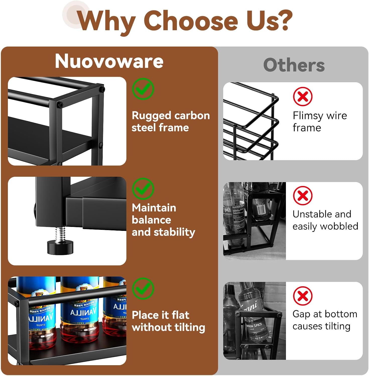 Nuovoware Expandable Coffee Syrup Organizer, 2-Tier Syrup Rack, Black