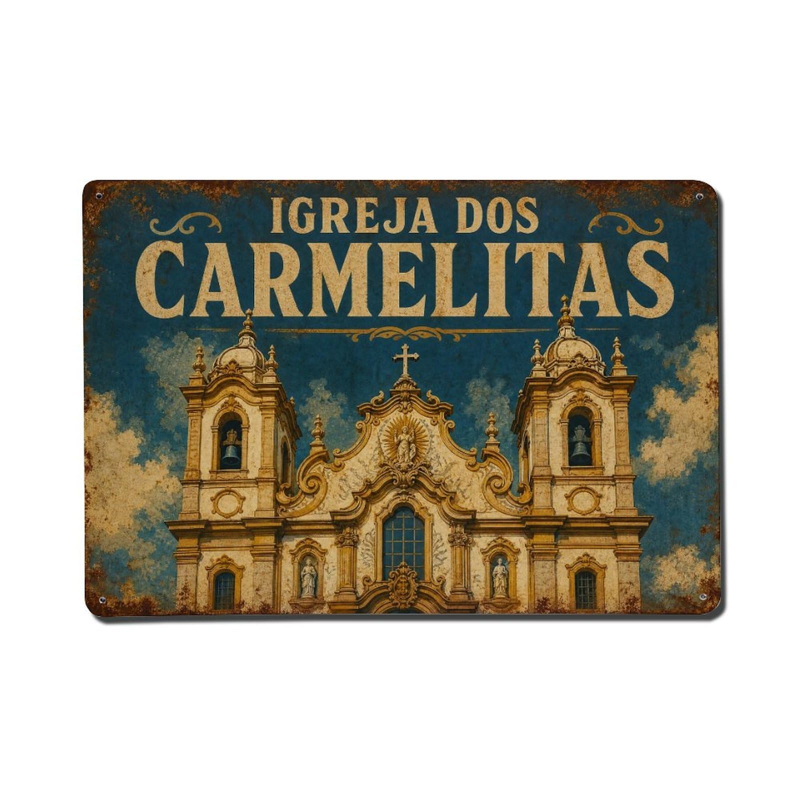 Yrnq 08X12inch Vintage Style Vintage Igreja Carmelitas Baroque Church Portugal Metal Tin Sign