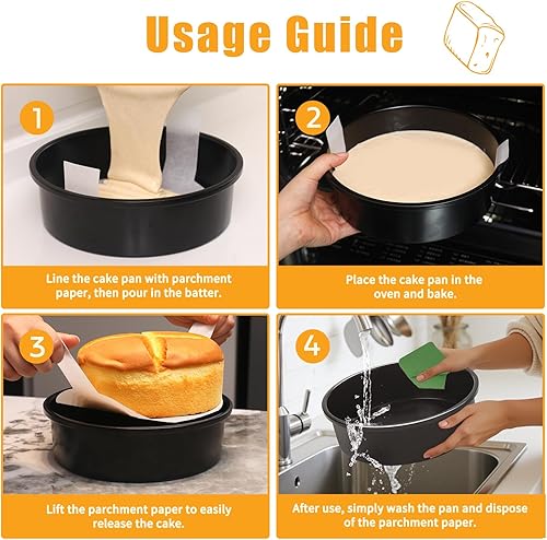 Miniatura 5 de Juego de 3 moldes para pasteles de 8 pulgadas, antiadherentes redondos con 110 piezas de papel pergamino, moldes para hornear pasteles de acero al