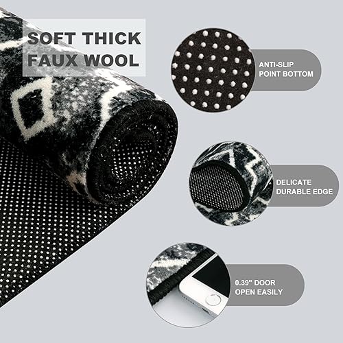 Miniatura 3 de Wonnitar Alfombra marroquí lavable, alfombra de pasillo de 2 x 6 pies, color negro, antideslizante, envejecida, moderna, geométrica, enrejado, para