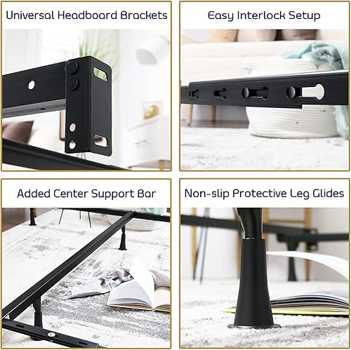 Miniatura 10 de Clara Clark Base de cama ajustable: la base de cama doble se expande a rieles de cama Queen, marco de tamaño King con riel cruzado y soporte