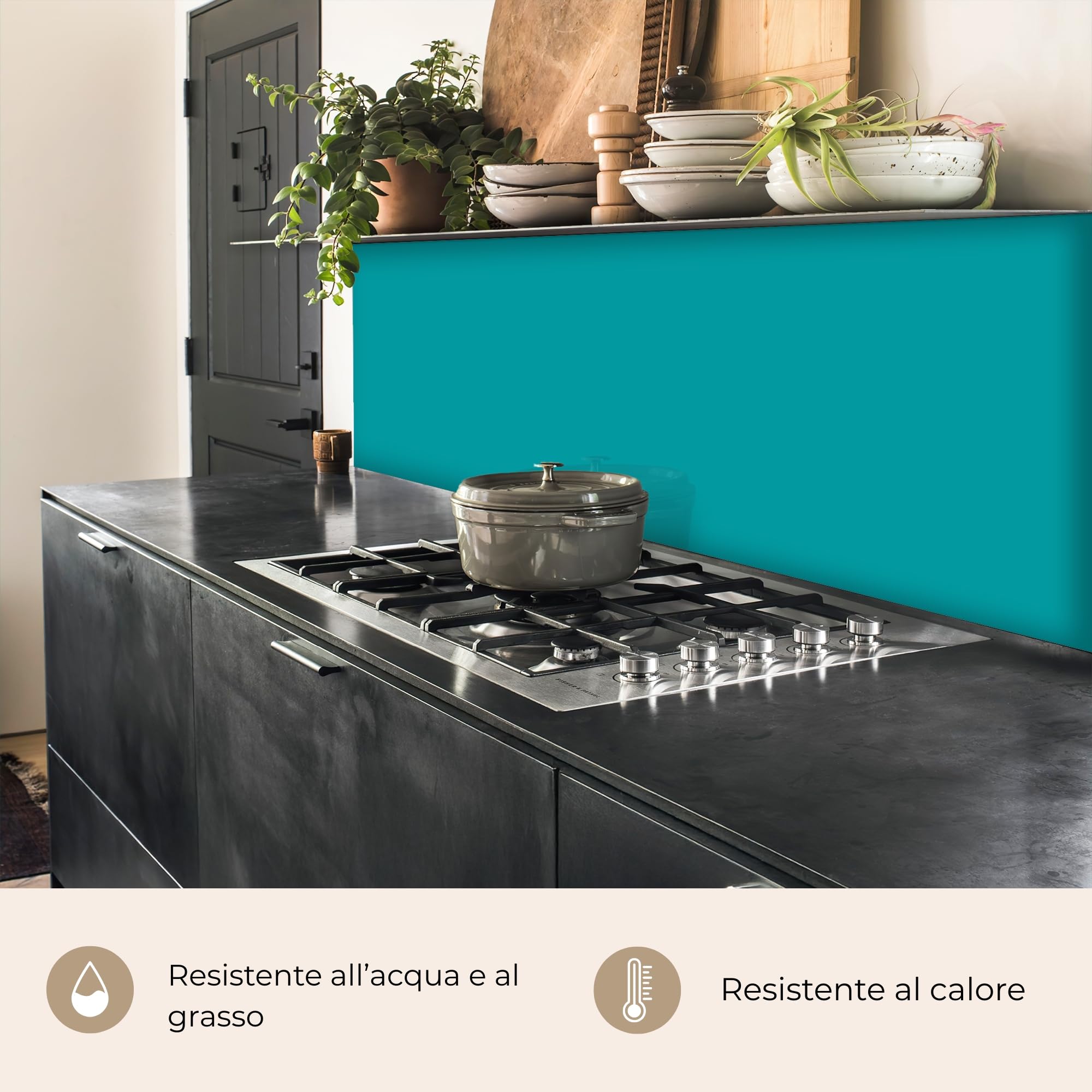 KitchenYeah© Paraschizzi Cucina Adesivo 80x250 cm Pannello Parete Paraspruzzi Rivestimento Blu - Aqua - Motivo