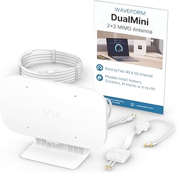 Waveform DualMini Low-Profile 2x2 MIMO Window Antenna Kit | Omnidirectional 4G/5G Routers & Hotspots | for Netgear M5 & M6, Verizon, AT&T | Homes and RVs | 10 SMA Cable, TS9 Adapters, Window Entry
