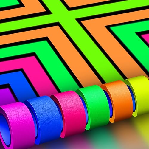 Whaline Cinta de tela Gaffer de neón de 6 colores, color arcoíris fluorescente UV luz negra que brilla en la oscuridad para fiestas UV (1 pulgada x