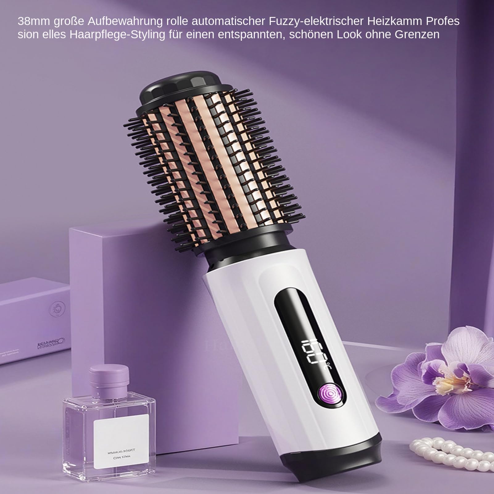 Beheizte Lockenbürste - Ionic Curler Kammstab | 3 Temperaturstufen Lockenbürste für Frauen, Männer, Salon, Föhnfrisur, Look, Weniger Frizz, Glanzsteigerung, Weniger Schäden, Styling, Haarpflege