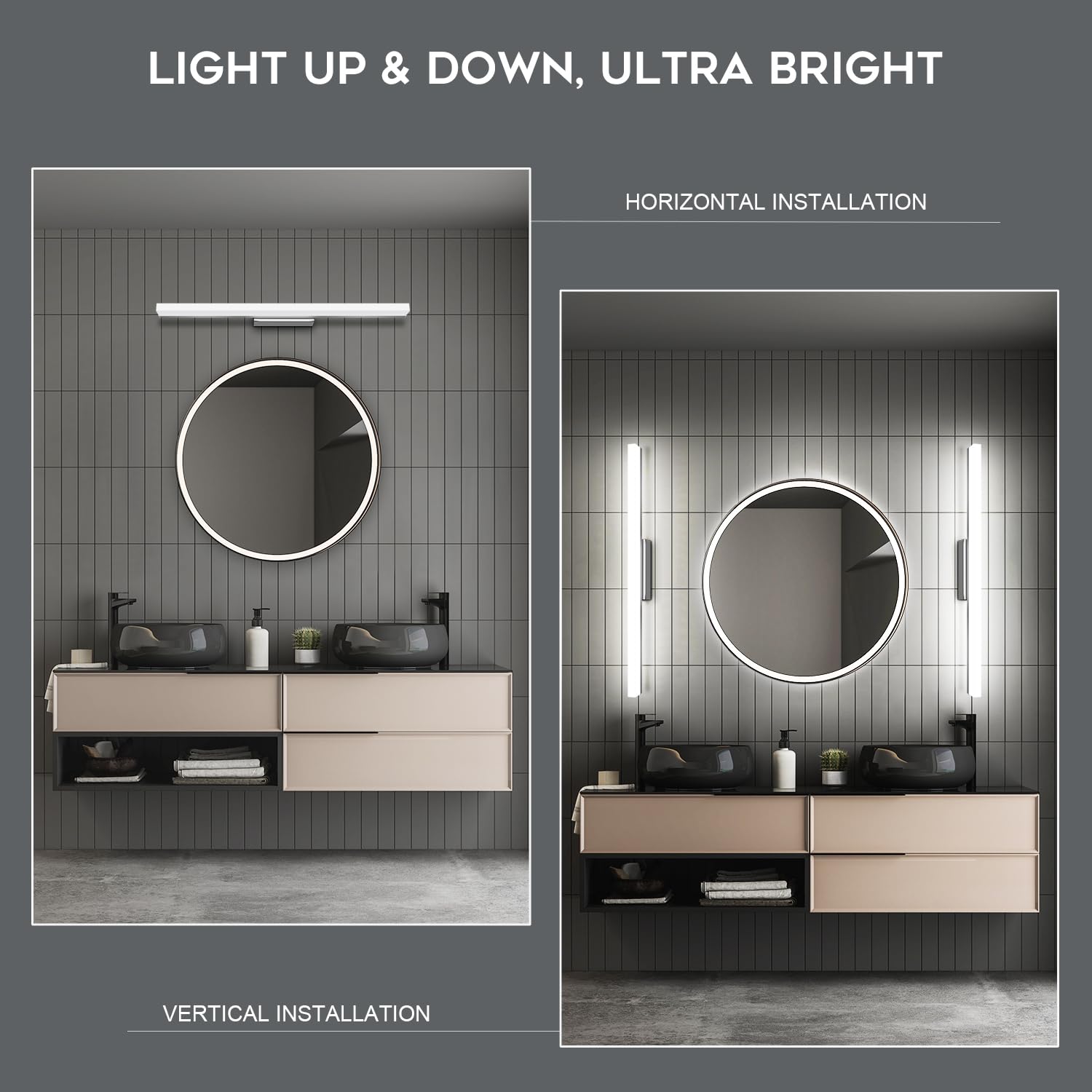 Kingwen Lampe Miroir LED Salle de Bain 60cm, 12W 6000K, IP44 Étanche Applique Murale Salle de Bain, luminaire salle de bain