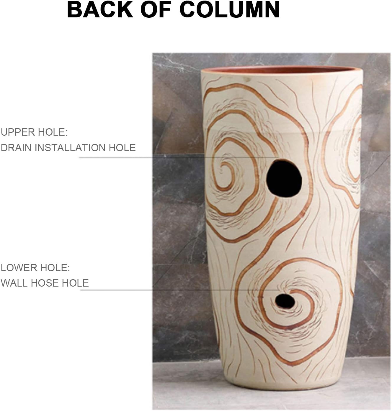 Ceramics Pedestal Bathroom Sink, Siamese Wash Basin with Faucet Holes Fixtures for Bathroom, Balcony, Dining Room,C,42x42x83cm (I 42x42x83cm)