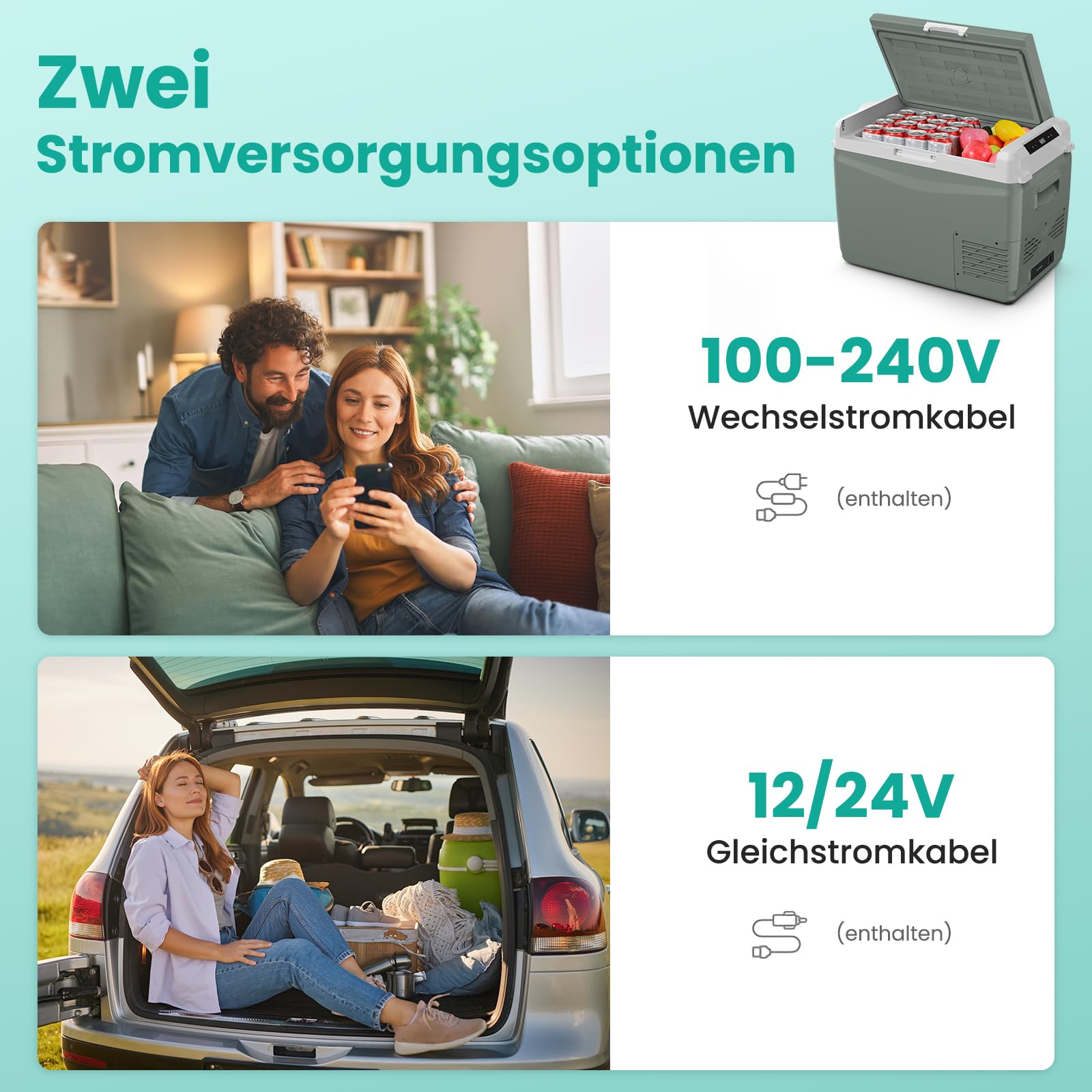 Alpicool 37L Portátil Coche Frigoríficos,2026 de GC40 Nevera Portátil Eléctrica 12/24V DC 100~240 V AC,Refrigerador de Coche para Camping,Hogar,Automóvil,20°C a -20°C, Bandeja de Hielo Incluida