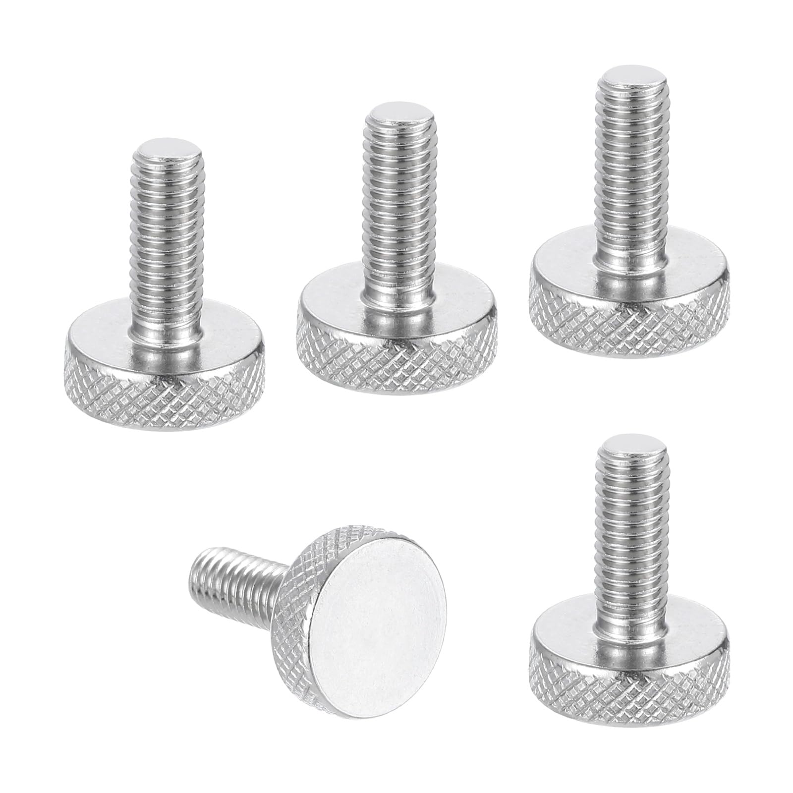 sourcing map M6x16mm Knurled Thumb Screws, 304 Stainless Steel Flat Head Thumb Screws Metric Diamond Knurled Head Bolts Grip Knobs Hand Tighten Thread Fasteners, 16mm Dia. 5 Pcs