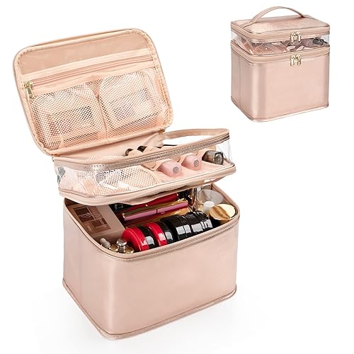 Miniatura 8 de OCHEAL - Bolsa de maquillaje grande con doble capa, estuche de cosméticos de almacenamiento vertical para mujeres o niñas con múltiples