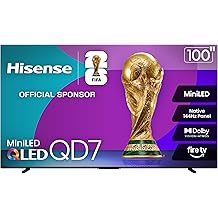 Hisense 100" Class QD7 Series Mini-LED 4K UHD Smart Fire TV (100QD7QF, 2025 Model) - QLED, 144hz, HDR10+, Dolby Vision, Dolby Atmos, Game Mode Pro, ALLM, Alexa Built in with Voice Remote, Black
