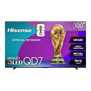 Hisense 100" Class QD7 Series Mini-LED 4K UHD Smart Fire TV (100QD7QF, 2025 Model) - QLED, 144hz, HDR10+, Dolby Vision, Dolby Atmos, Game Mode Pro, ALLM, Alexa Built in with Voice Remote, Black - Amazon product rated Grade B