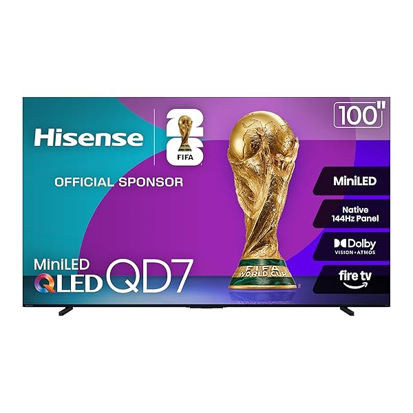 Hisense 100" Class QD7 Series Mini-LED 4K UHD Smart Fire TV (100QD7QF, 2025 Model) - QLED, 144hz, HDR10+, Dolby Vision, Dolby Atmos, Game Mode Pro, ALLM, Alexa Built in with Voice Remote, MEMC